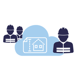 Graphic illustration of workers sharing prints with Construction Document Management File Sharing