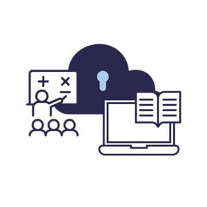 Graphic illustration of teacher utilizing secure file sharing in the classroom