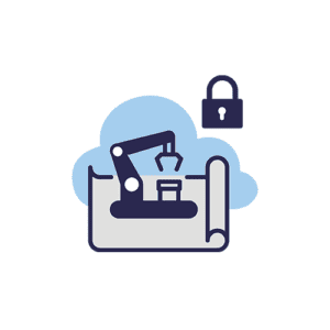 Graphic illustration of manufacturing blueprint secured with Manufacturing File Sharing