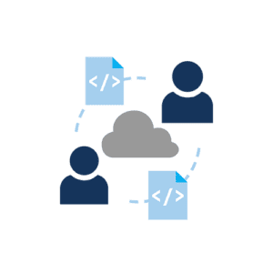 Graphic illustration of SaaS employees sharing secure files